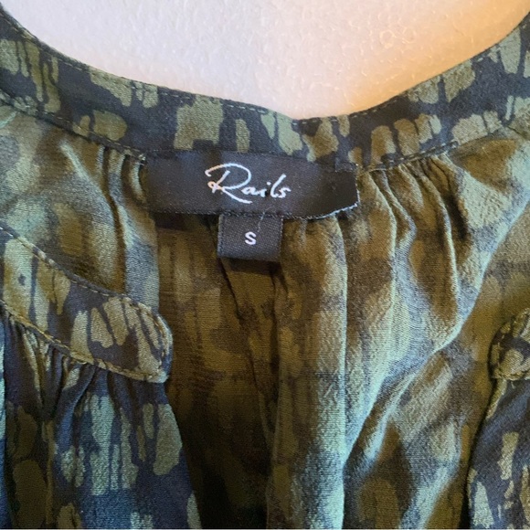 Rails Jasmine Olive Batik Cheetah long sleeve smocked waist dress Size S - Picture 4 of 11